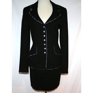 ESCADA Black Wool Crystal Trim 3 pc Evening Suit Jacket Skirt Top 34 US 4